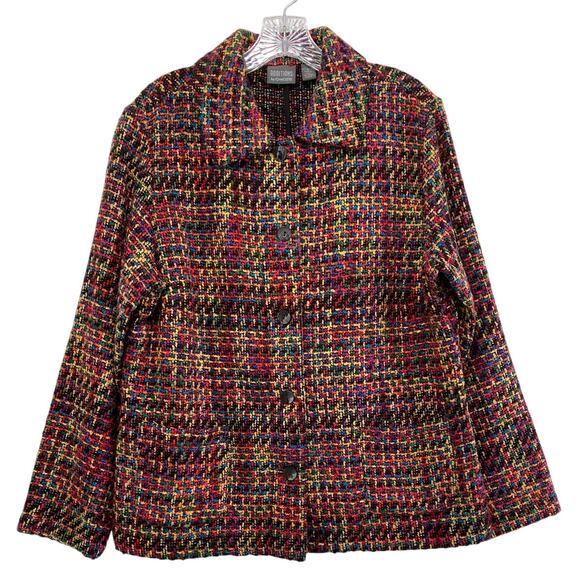 Chicos Colorful Rainbow Tweed Blazer Shacket Womens Size L Chicos 2 Girl Boss - Picture 1 of 9